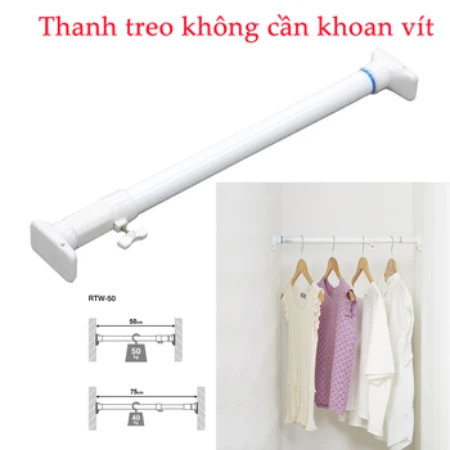 Thanh treo không cần khoan vít Heian (đế vuông, 50cm kéo dài75cm)